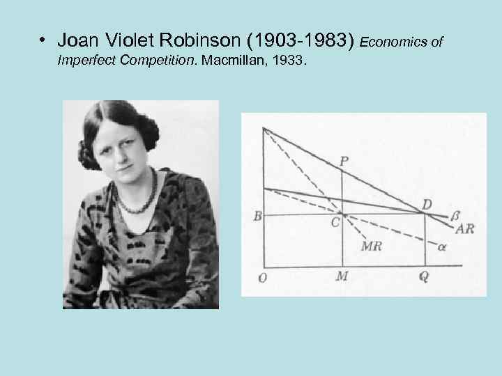  • Joan Violet Robinson (1903 -1983) Economics of Imperfect Competition. Macmillan, 1933. 