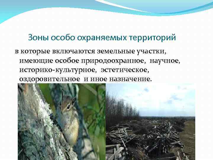 Зоны особо охраняемых территорий в которые включаются земельные участки, имеющие особое природоохранное, научное, историко-культурное,