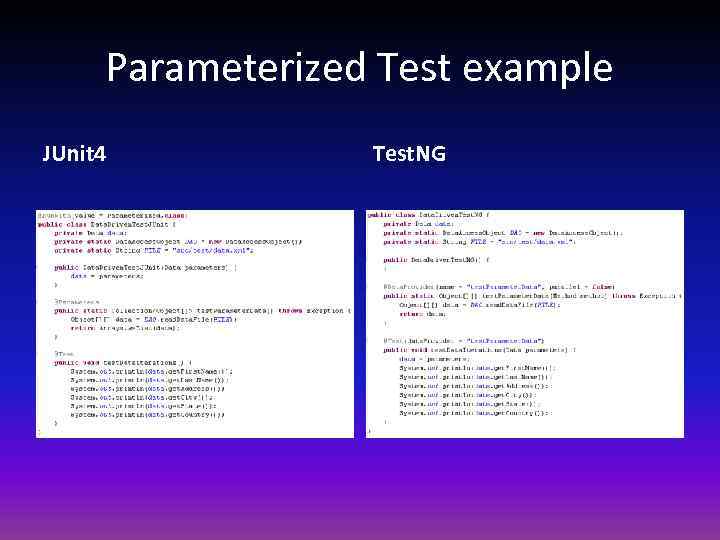 Parameterized Test example JUnit 4 Test. NG 