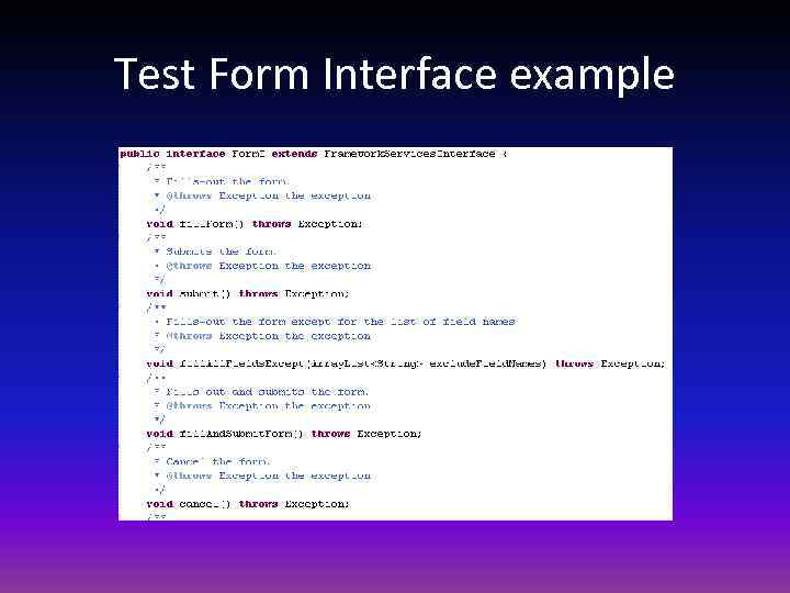 Test Form Interface example 