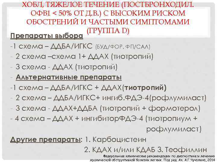 ХОБЛ, ТЯЖЕЛОЕ ТЕЧЕНИЕ (ПОСТБРОНХОДИЛ. ОФВ 1 < 50% ОТ Д. В. ) С ВЫСОКИМ