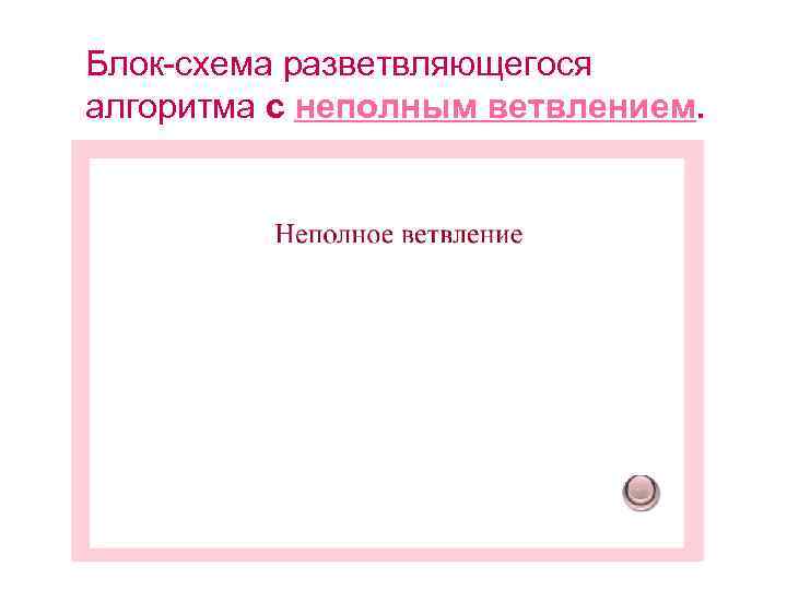 Блок-схема разветвляющегося алгоритма с неполным ветвлением. 