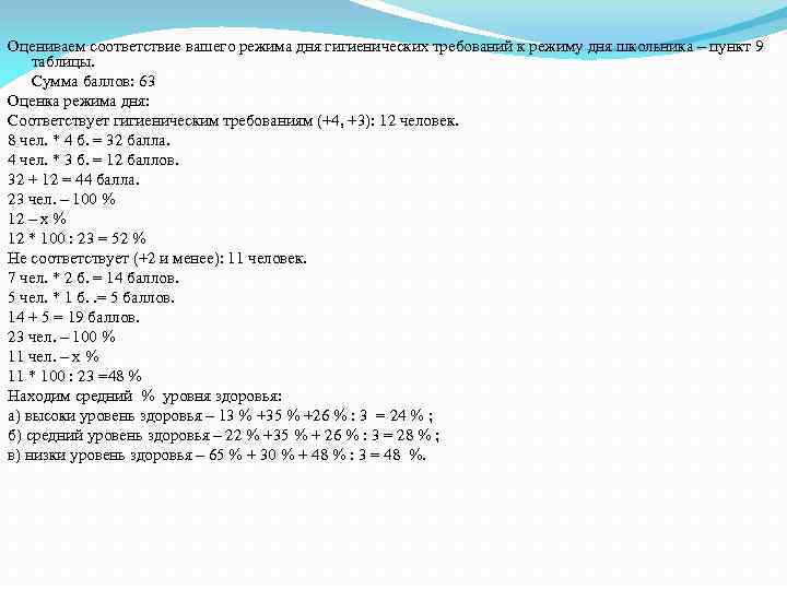 Оцениваем соответствие вашего режима дня гигиенических требований к режиму дня школьника – пункт 9