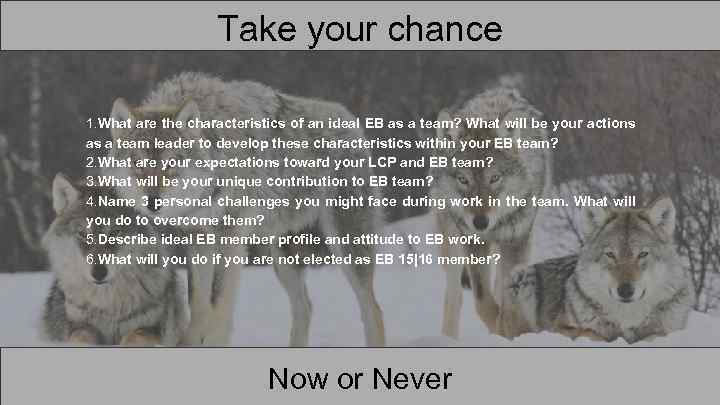 Take your chance 1. What are the characteristics of an ideal EB as a