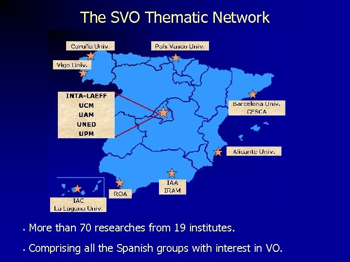 The SVO Thematic Network • More than 70 researches from 19 institutes. • Comprising