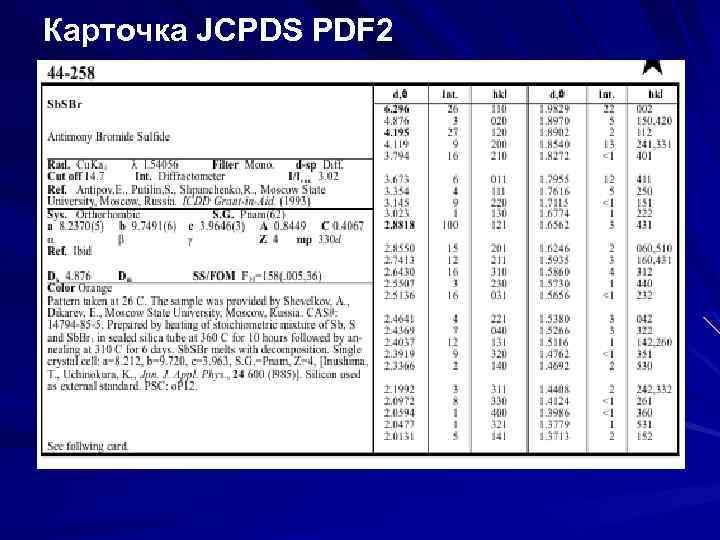 Карточка JCPDS PDF 2 