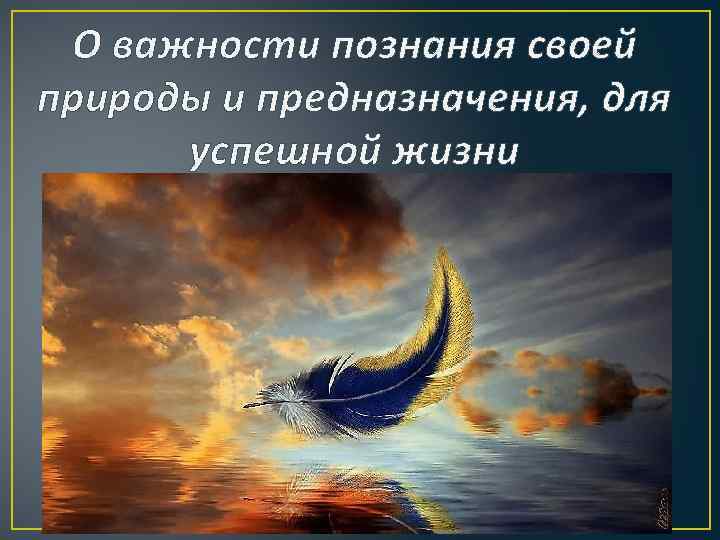 О важности познания своей природы и предназначения, для успешной жизни 