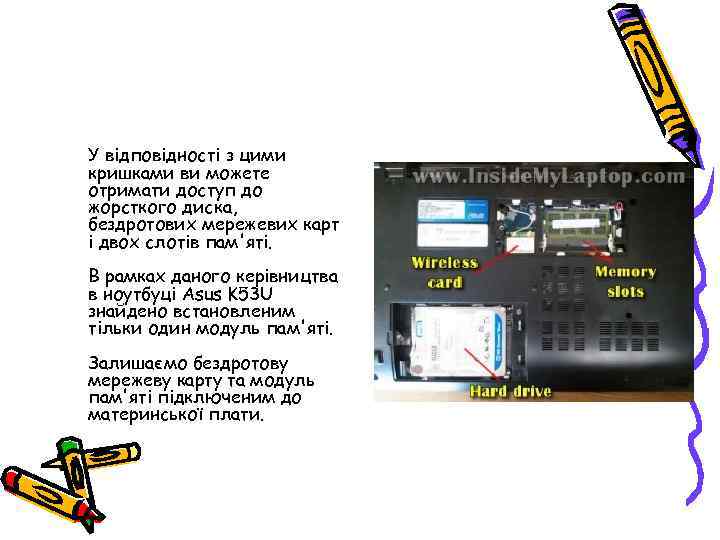 У відповідності з цими кришками ви можете отримати доступ до жорсткого диска, бездротових мережевих