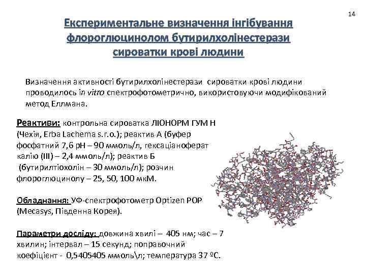 Експериментальне визначення інгібування флороглюцинолом бутирилхолінестерази сироватки крові людини Визначення активності бутирилхолінестерази сироватки крові людини