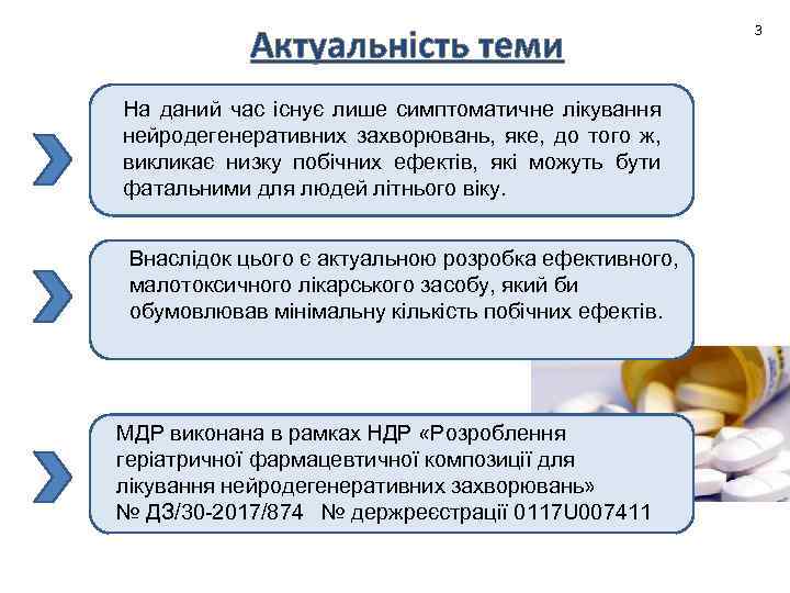 Актуальність теми На даний час існує лише симптоматичне лікування нейродегенеративних захворювань, яке, до того