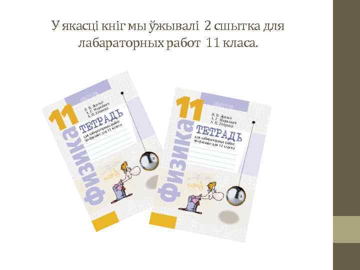 У якасці кніг мы ўжывалі 2 сшытка для лабараторных работ 11 класа. 