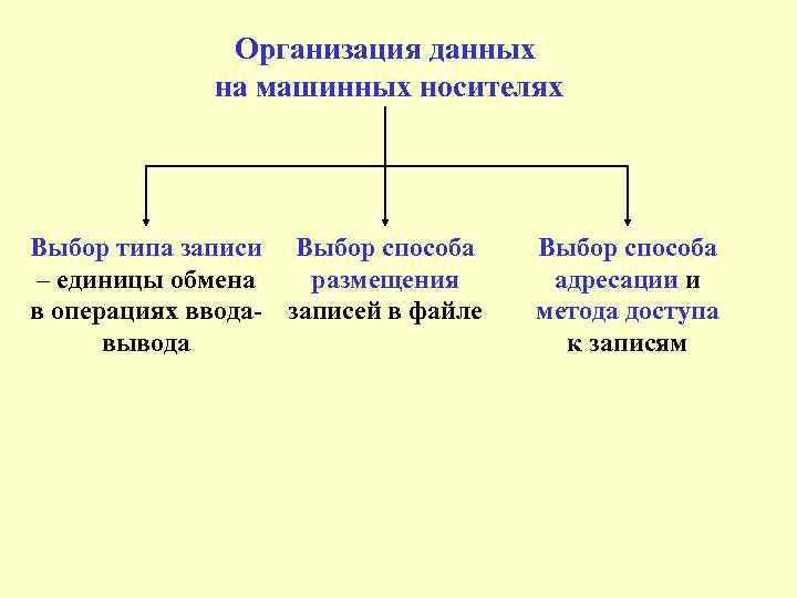 Организация данных на машинных носителях Выбор типа записи Выбор способа – единицы обмена размещения