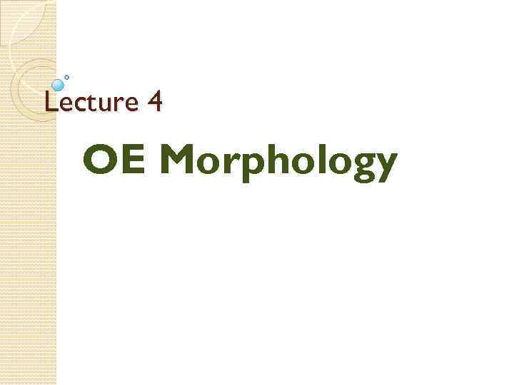 Lecture 4 OE Morphology 
