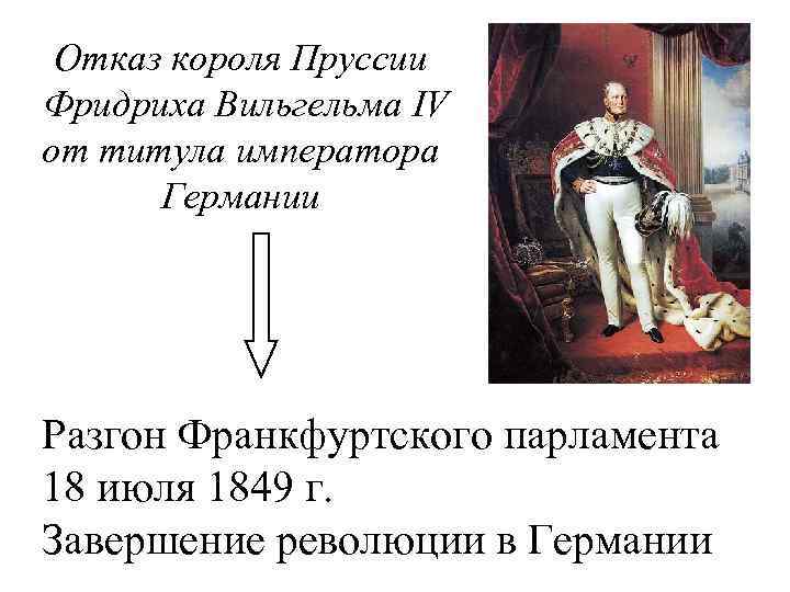 Отказ короля Пруссии Фридриха Вильгельма IV от титула императора Германии Разгон Франкфуртского парламента 18