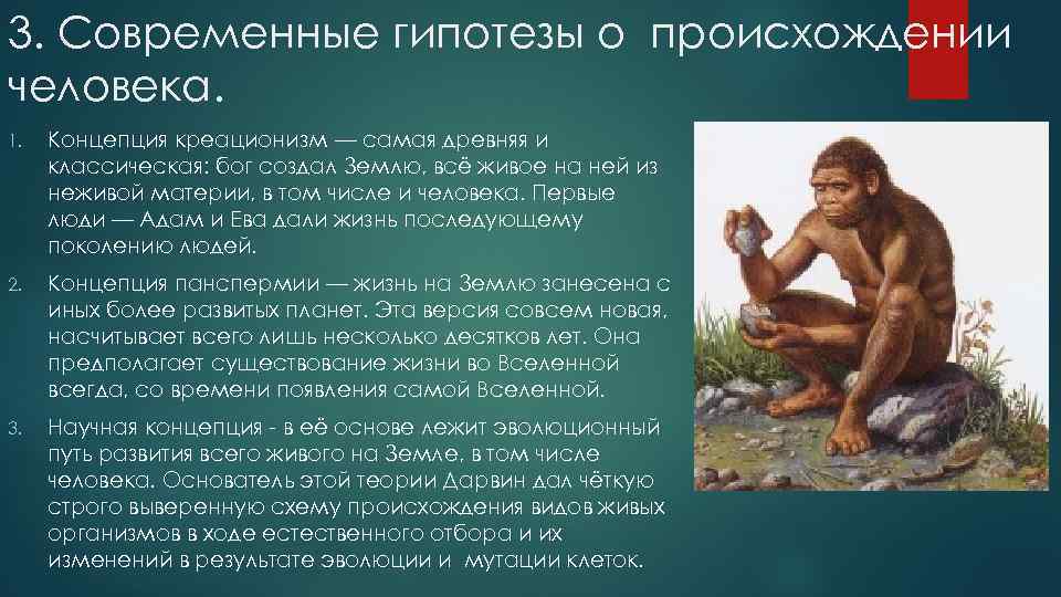 3. Современные гипотезы о происхождении человека. 1. Концепция креационизм — самая древняя и классическая: