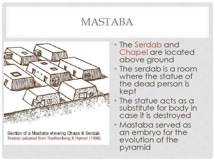 MASTABA • The Serdab and Chapel are located above ground • The serdab is