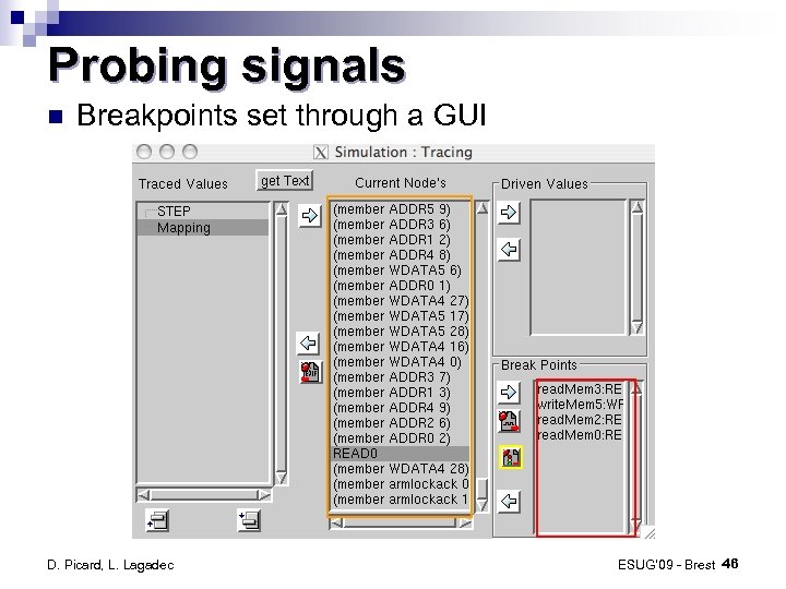 Probing signals Breakpoints set through a GUI D. Picard, L. Lagadec ESUG’ 09 -