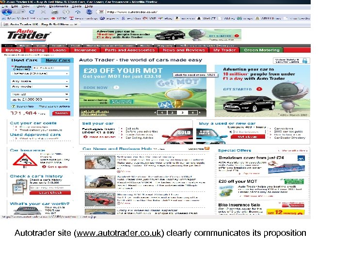 Autotrader site (www. autotrader. co. uk) clearly communicates its proposition 