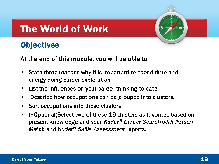 The World of Work Objectives At the end of this module, you will be