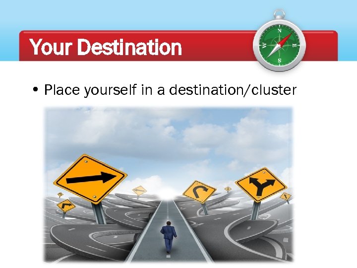 Your Destination • Place yourself in a destination/cluster 