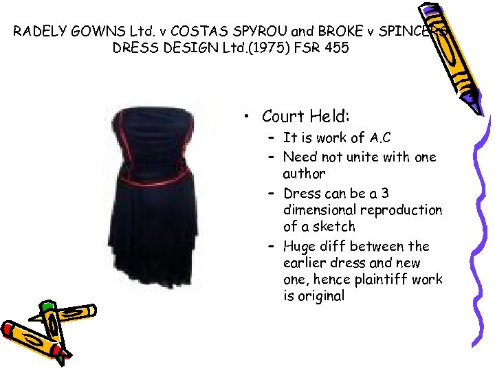 RADELY GOWNS Ltd. v COSTAS SPYROU and BROKE v SPINCERS DRESS DESIGN Ltd. (1975)