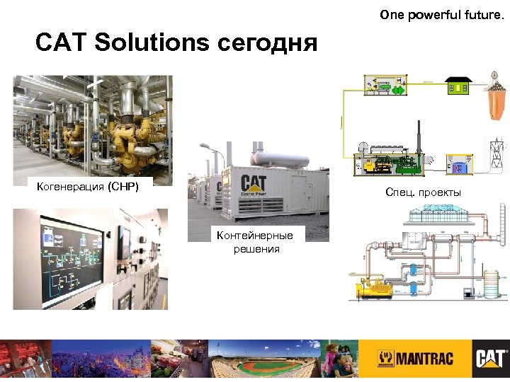 One powerful future. CAT Solutions сегодня k. W Когенерация (СНР) Спец. проекты Контейнерные решения
