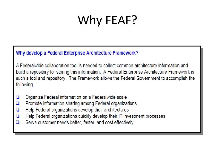 Why FEAF? 
