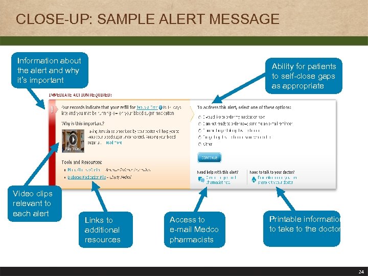 CLOSE-UP: SAMPLE ALERT MESSAGE Information about the alert and why it’s important Video clips
