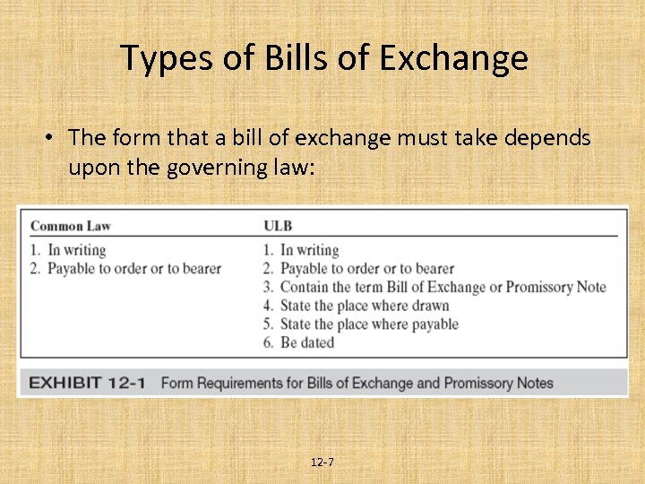 Types of Bills of Exchange • The form that a bill of exchange must