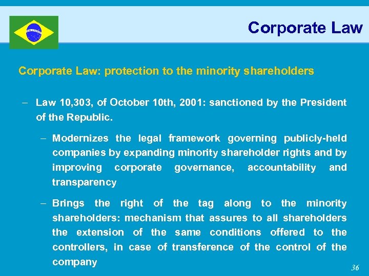 Corporate Law: protection to the minority shareholders – Law 10, 303, of October 10