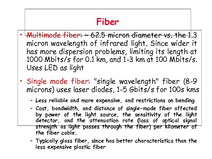 Fiber • Multimode fiber: ~ 62. 5 micron diameter vs. the 1. 3 micron