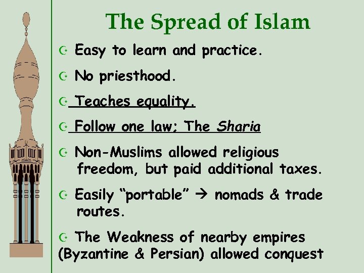 The Spread of Islam Z Easy to learn and practice. Z No priesthood. Z