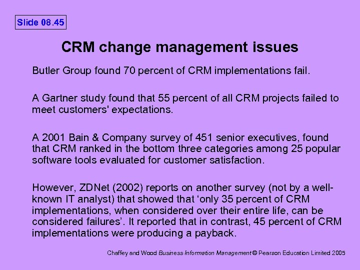 Slide 08. 45 CRM change management issues Butler Group found 70 percent of CRM