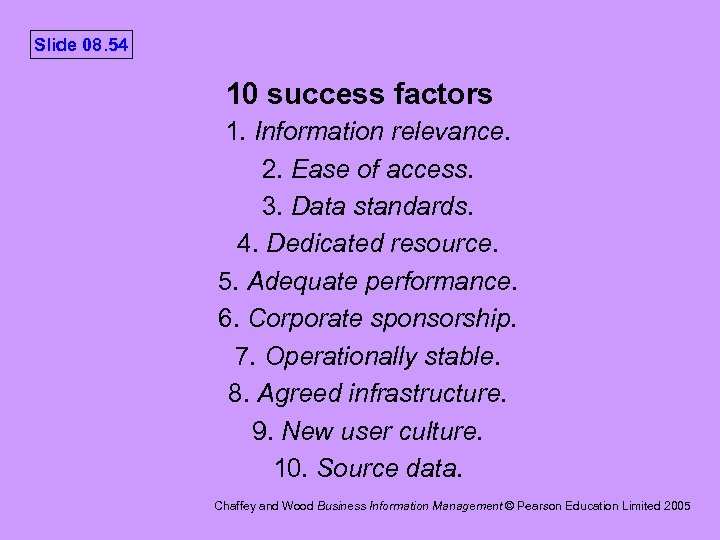 Slide 08. 54 10 success factors 1. Information relevance. 2. Ease of access. 3.
