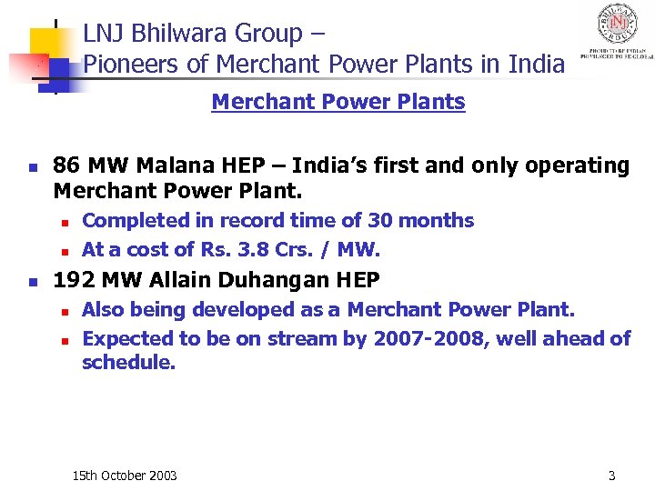 LNJ Bhilwara Group – Pioneers of Merchant Power Plants in India Merchant Power Plants