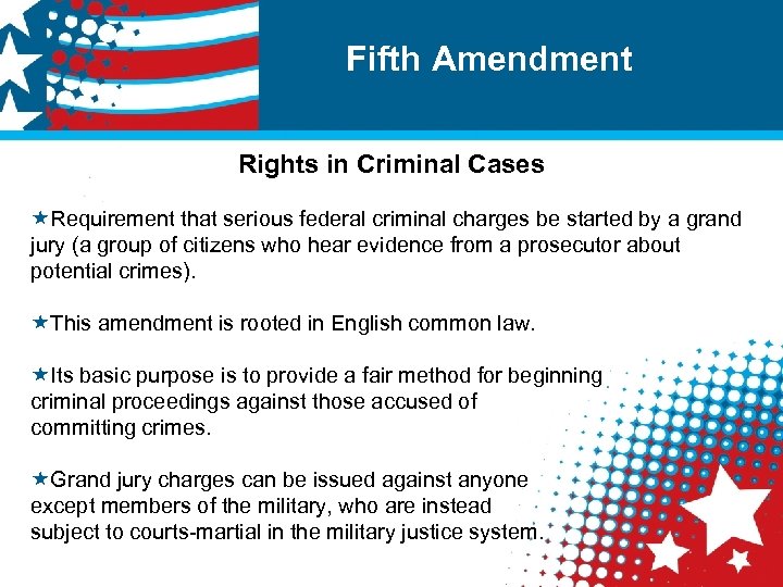 Fifth Amendment Rights in Criminal Cases «Requirement that serious federal criminal charges be started