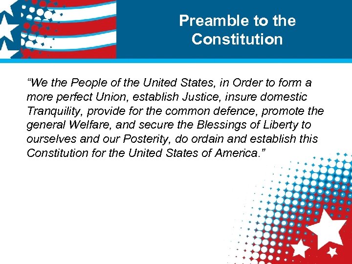 Preamble to the Constitution “We the People of the United States, in Order to