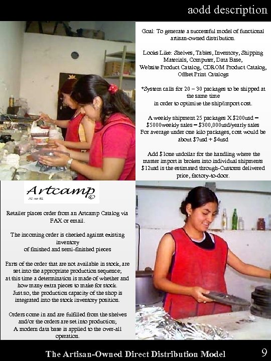 aodd description Goal: To generate a successful model of functional artisan-owned distribution. Looks Like: