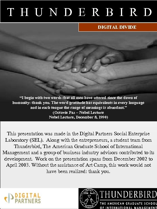 T H U N D E R B I R D DIGITAL DIVIDE “I