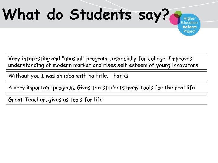 What do Students say? Very interesting and 