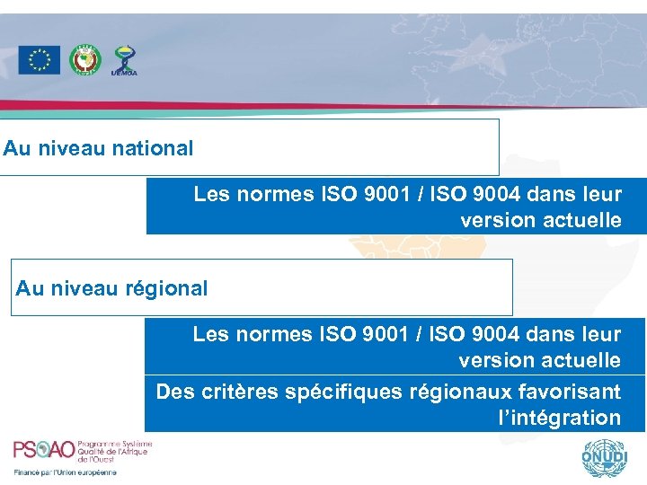 Au niveau national Les normes ISO 9001 / ISO 9004 dans leur version actuelle