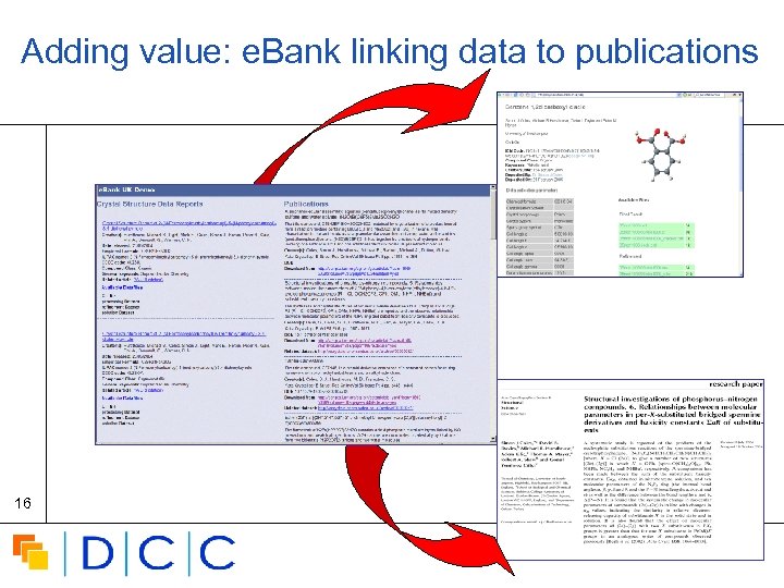 Adding value: e. Bank linking data to publications 16 Digital | Curation | Centre