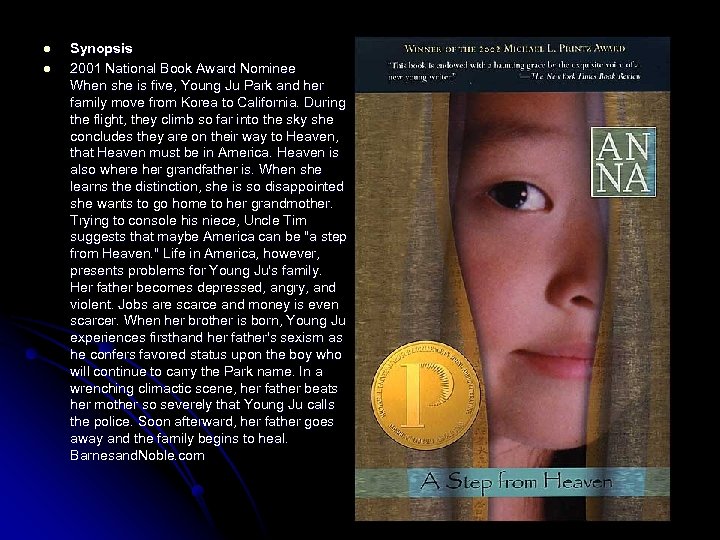 l l Synopsis 2001 National Book Award Nominee When she is five, Young Ju