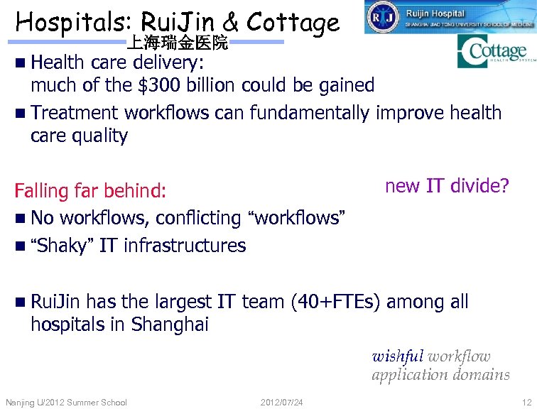 Hospitals: Rui. Jin & Cottage n Health 上海瑞金医院 care delivery: much of the $300