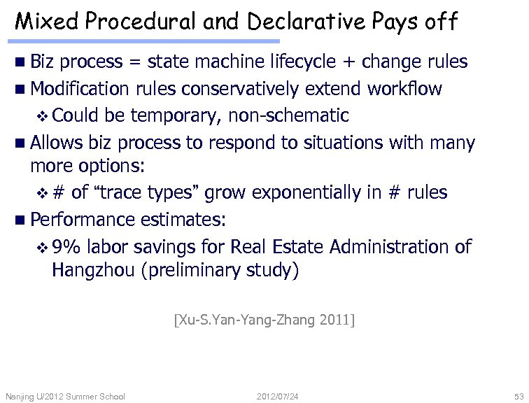 Mixed Procedural and Declarative Pays off n Biz process = state machine lifecycle +