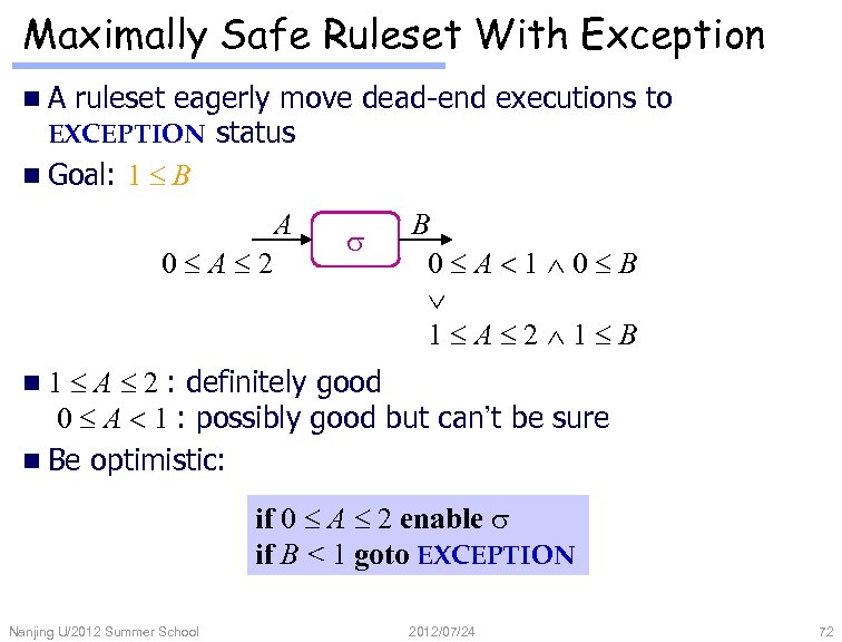 Maximally Safe Ruleset With Exception n. A ruleset eagerly move dead-end executions to EXCEPTION