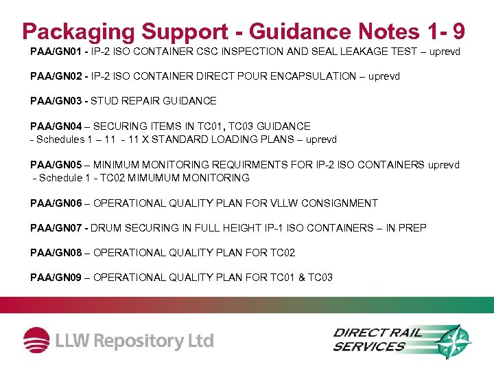 Packaging Support - Guidance Notes 1 - 9 PAA/GN 01 - IP-2 ISO CONTAINER