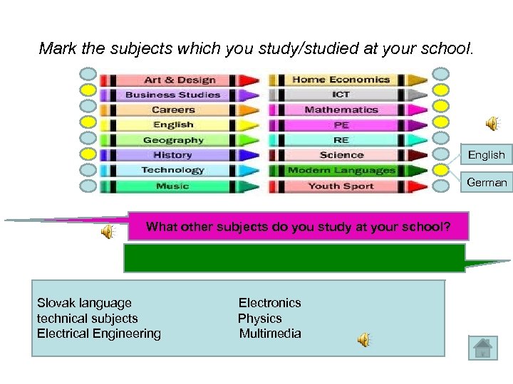 Mark the subjects which you study/studied at your school. English German What other subjects