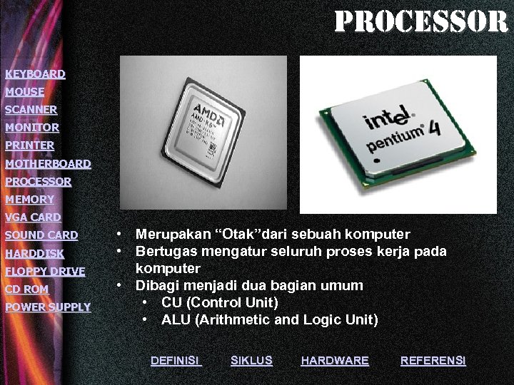 processor KEYBOARD MOUSE SCANNER MONITOR PRINTER MOTHERBOARD PROCESSOR MEMORY VGA CARD SOUND CARD HARDDISK