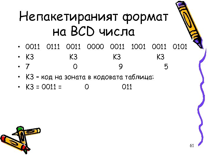 Непакетираният формат на BCD числа • • • 0011 0111 0000 0011 1001 0011